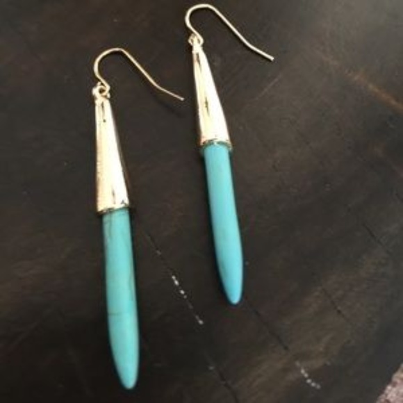 Gold and Turquoise Dangle Earrings - Picture 3 of 5